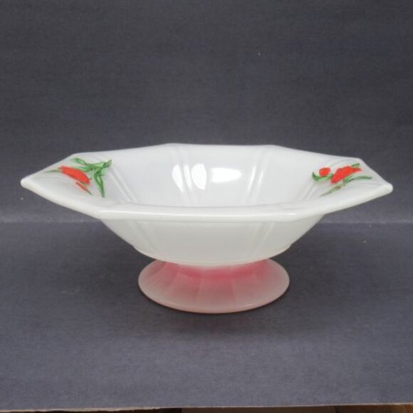 Westmoreland Glass Frosted RED TULIP Accent 9 1/4 Inch Footed Octagonal Bowl - Picture 2 of 4